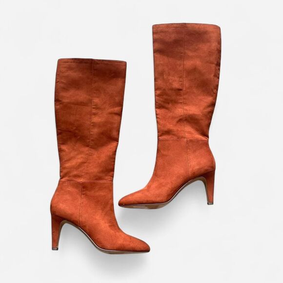 Orange Suede-Style Knee-High Boots - Picture 1 of 7